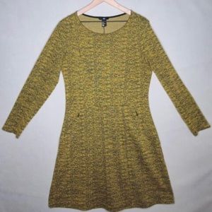 h&m long sleeve tweed fit and flare mini dress